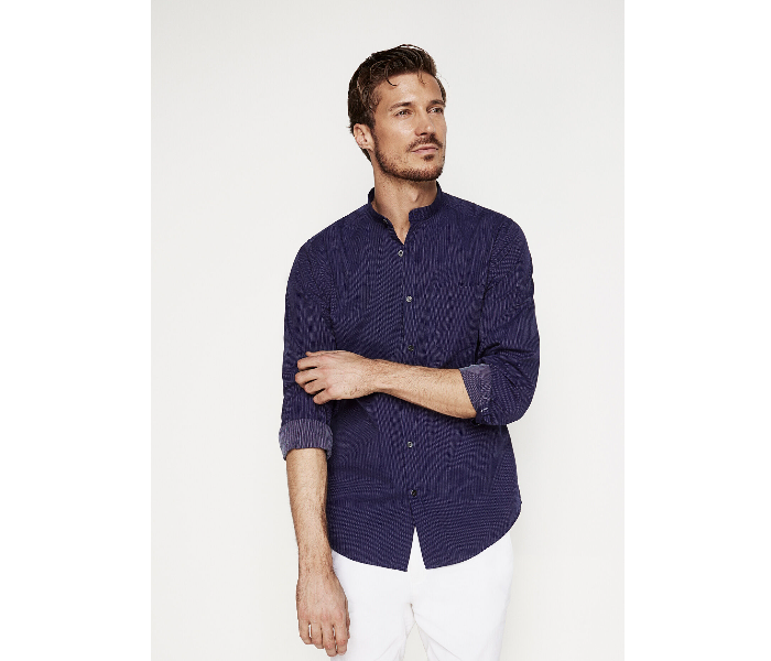 Springfield 027355411 Extra Small Long Sleeve Plain Shirt for Men - Dark Blue - Zoom Image 3