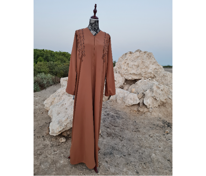 Casting Pearls HAZEL HEAVEN Small Designer Collections Diamond Hand Work Abaya -Brown - Zoom Image 4