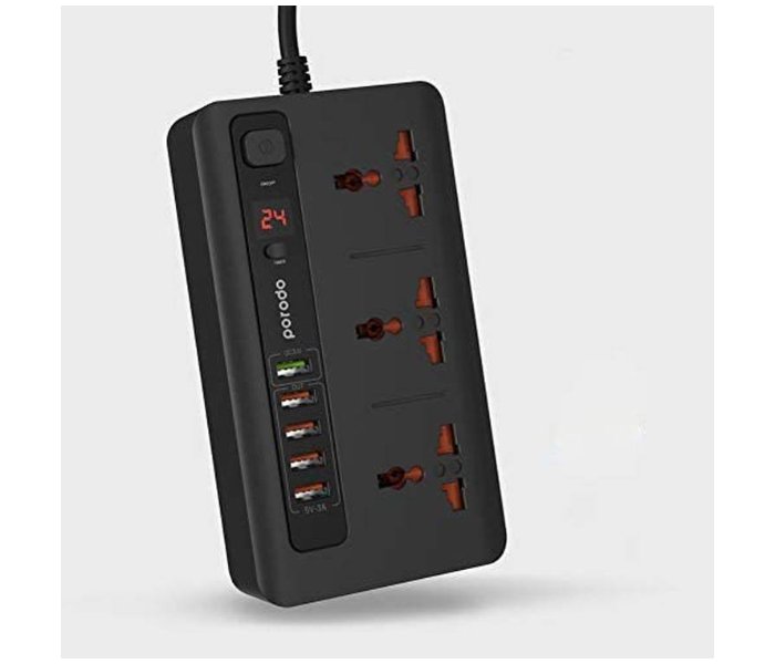 Porodo PD-5P3SQC-BK 4 USB Port 3.4A Plus 1 Quick Charge 3.0 Port with 3 Universal Power Sockets - Black - Zoom Image 1