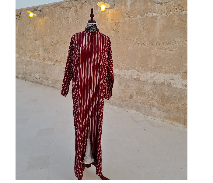 Casting Pearls ILHAM Formal Wears Large Street Style Abaya With Maroon Outer Stripes - Maroon - Zoom Image 4