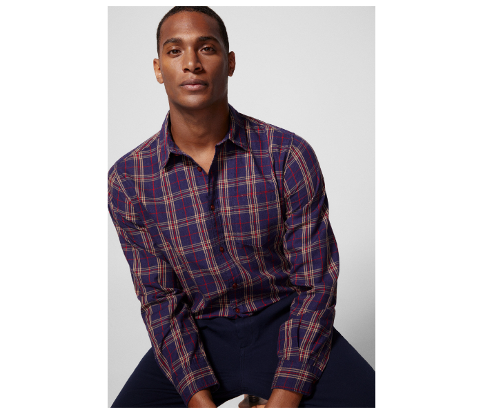 Springfield 033495211 XXXL Long Sleeve Checked Shirt for Men - Dark Blue - Zoom Image 1