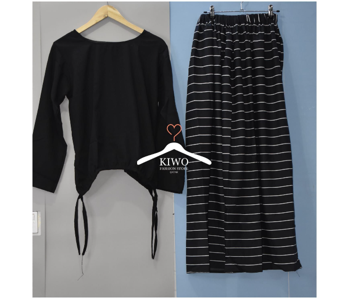 Kiwo Extra Large White Strip Design Long Skirt and Top - Black - Zoom Image