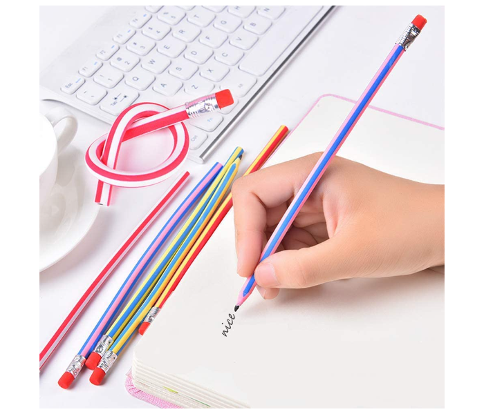 Flexible Pencils 5 Pieces 7.5 x 5.1 x 0.8 inches Soft Bendy Pencils Multi Colored Striped Soft Pencil With Eraser - Zoom Image 6