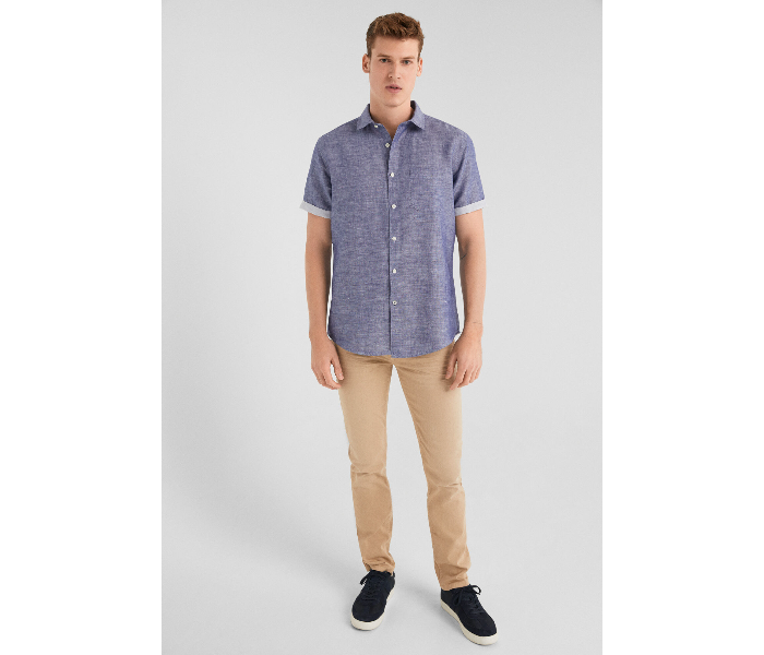 Springfield 034551211 Medium Plain Short Sleeve Casual Shirt for Men - Dark Blue - Zoom Image 1