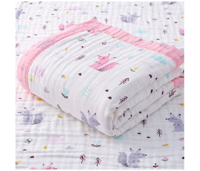 Phoenix MUSBLNK6LY 6 Layer Muslin Cotton Baby Swaddle Blanket - Baby Pink Border(Ice cream Print) - Zoom Image 2