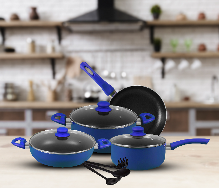 Insiya SV02 10 Piece Non-Stick Aluminium Cookware Set - Dark Blue - Zoom Image 2