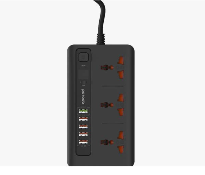 Porodo PD-5P3SQCEU-BK 4 USB Port 3.4A Plus 1 Quick Charge 3.0 Port with 3 Universal Power Sockets - Black - Zoom Image 1