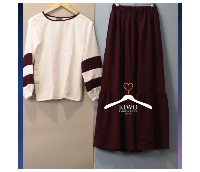 Kiwo KIWO108 XXL Top and Skirt - White and Maroon - Zoom Image