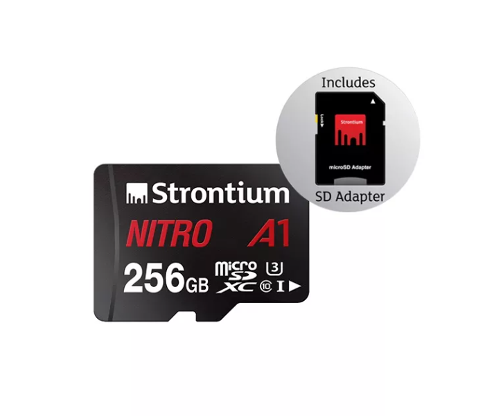 Strontium SRN256GTFU3A1A 256GB Nitro A1 MicroSD Card with Adapter - Black - Zoom Image 1