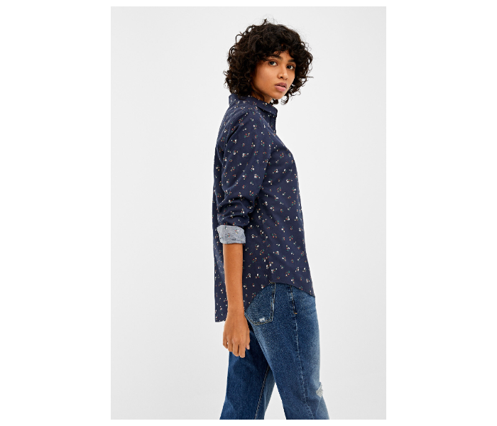 Springfield 679642719 Size 38 Print Design Long Sleeve Blouse for Women - Blue - Zoom Image 3