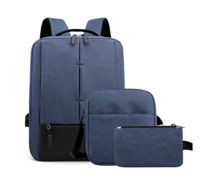 Set of 3 Backpack 15.6 inch USB Charging Laptop Bag - Blue - Zoom Image