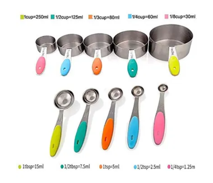 Generic 10 Piece Stainless Steel Measuring Cups And Spoons Set For Cooking And Baking - Zoom Image 2