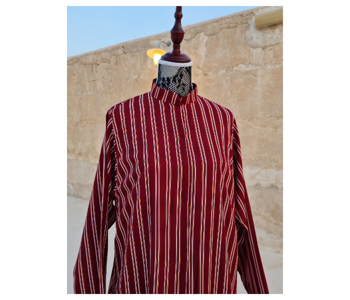 Casting Pearls ILHAM Formal Wears Large Street Style Abaya With Maroon Outer Stripes - Maroon - Zoom Image 3