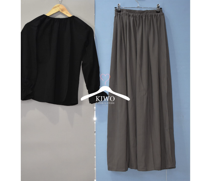 Kiwo Medium Full Sleeve Top with Long Skirt - Black and Grey - Zoom Image