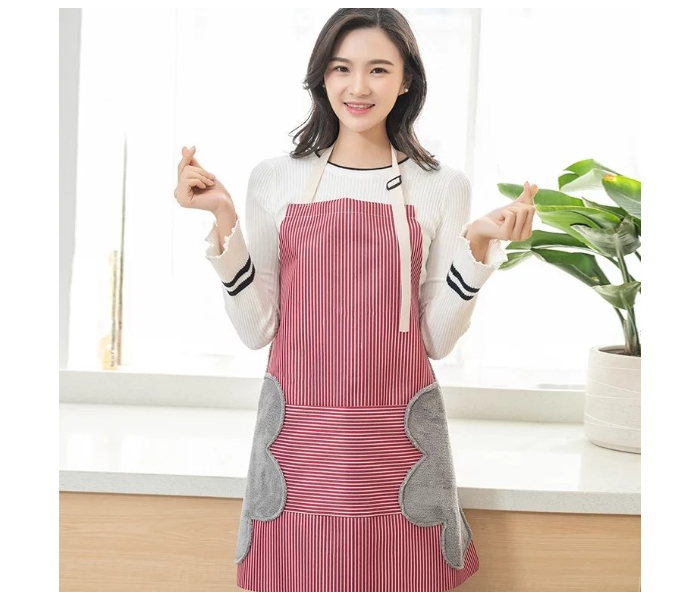 OEM Waterproof and Oil Proof Kitchen Apron with Pocket and Wipeable Stripes - Red - Zoom Image 1