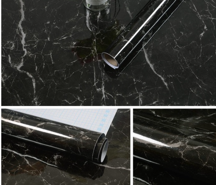 FN-PVC Waterproof Marble Adhesive Wallpaper for Kitchen, Countertop, Bathroom - Black - Zoom Image 1