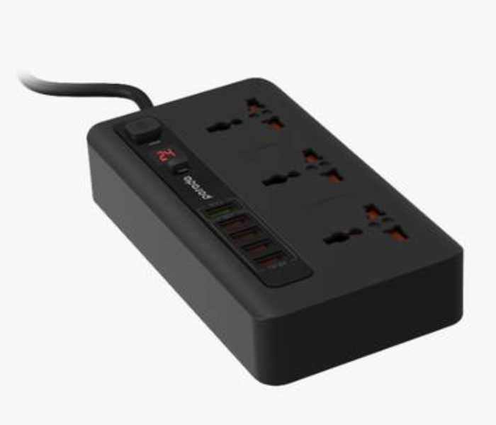 Porodo PD-5P3SQCEU-BK 4 USB Port 3.4A Plus 1 Quick Charge 3.0 Port with 3 Universal Power Sockets - Black - Zoom Image 3