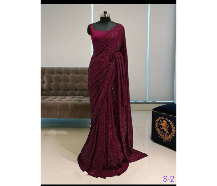 Heavy Georgette Beautiful Tone to Tone Sequence Work Saree with Banglori Blouse - Maroon - Zoom Image