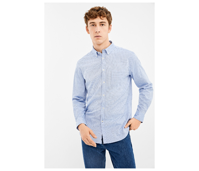 Springfield 028683416 Extra Small Mircoprint Long Sleeve Shirts for Men - Light Blue - Zoom Image 1