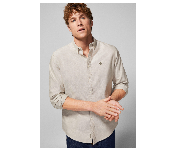 Springfield 027482851 Extra Small Long Sleeve Plain Shirt for Men - Beige - Zoom Image 2