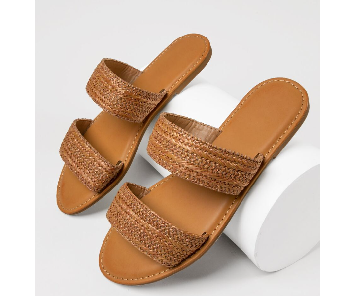 VW Trendz mmc-shoreline71-tan EU 41 Twin Woven Straw Bands Flat Slide Sandals for Women - Brown - Zoom Image 1