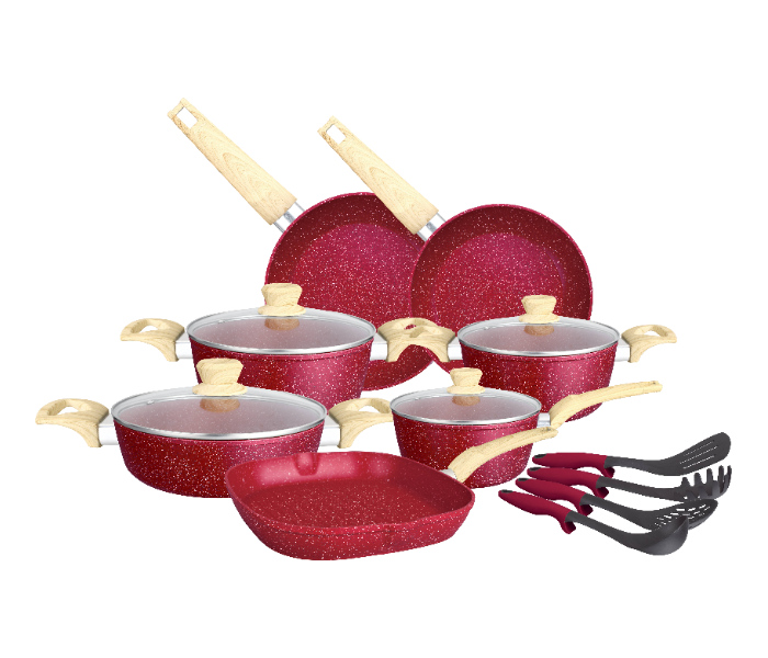 Insiya SV30 15 Piece Premium Granite Coated Aluminium Cookware Set - Maroon - Zoom Image 1