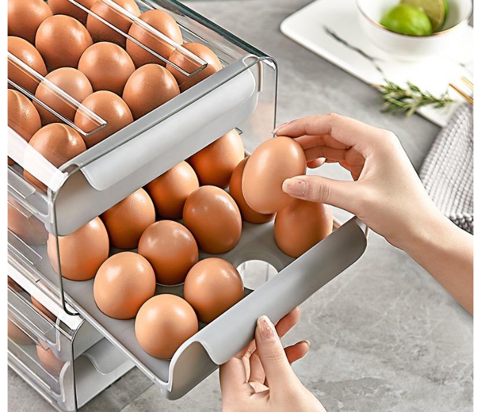 40 Grids Double Layer Drawer Egg Tray Large Capacity Egg Holder for Refrigerator - Grey - Zoom Image 3