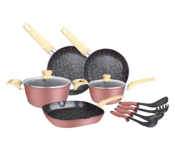 Insiya SV25 11 Piece Premium Granite Coated Aluminium Cookware Set - Rose Gold - Zoom Image 1