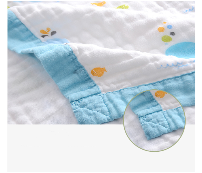 Phoenix MUSBLNK6LY 6 Layer Muslin Cotton Baby Swaddle Blanket - Bright Blue Border(Tractor Print) - Zoom Image 2