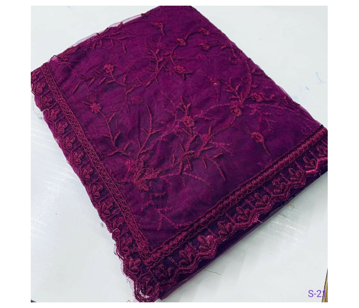 Benglori Silk Work Saree with Naylon Mono Net Blouse - Purple - Zoom Image