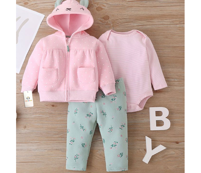 Phoenix 3 pieces Romper Jacket and Pant Set for 6 Month Baby Girls - Pink - Zoom Image 1