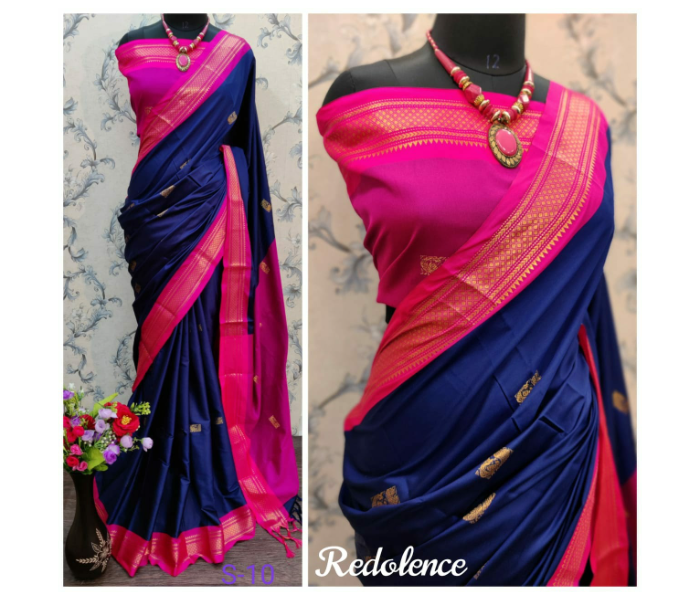 Paithni Silk With Silver and Golden Weaving Border Saree - Blue and Pink - Zoom Image