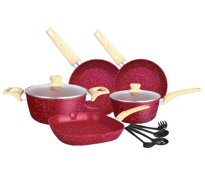 Insiya SV10 11 Piece Premium Granite Coated Aluminium Cookware Set - Maroon - Zoom Image 1