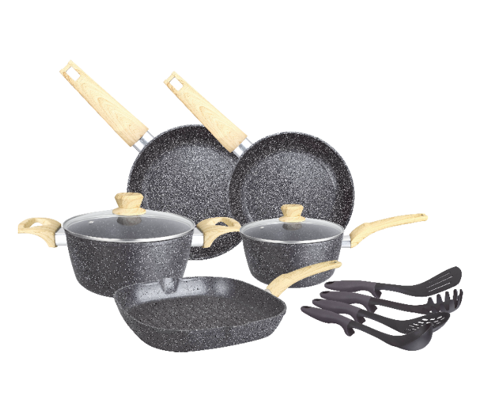 Insiya SV26 11 Piece Premium Granite Coated Aluminium Cookware Set - Grey - Zoom Image 1