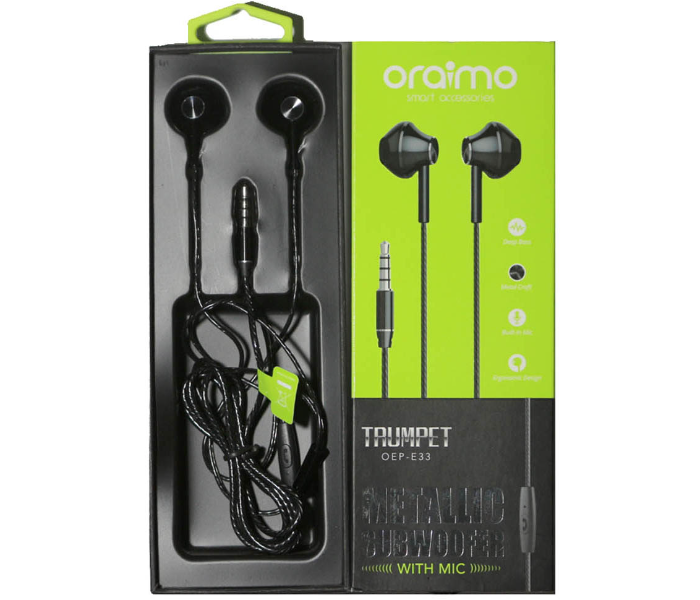 Araimo OEP-E33 Stereo Wired Headphone - Black - Zoom Image