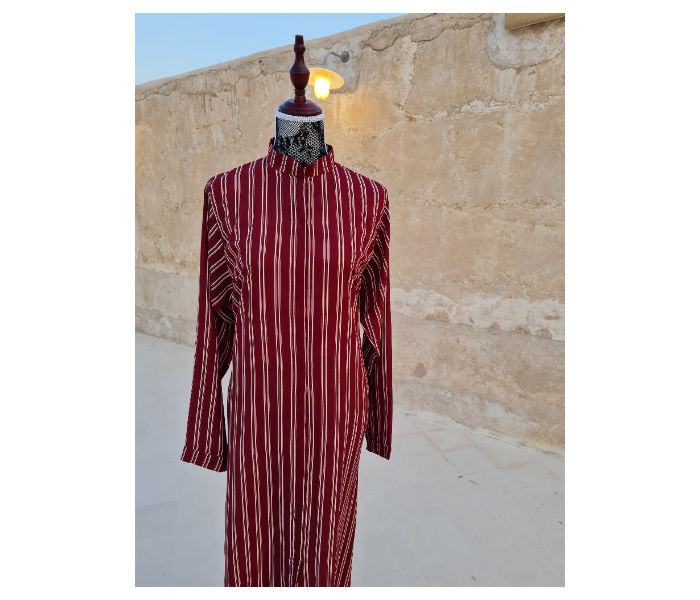 Casting Pearls ILHAM Formal Wears Small Street Style Abaya With Maroon Outer Stripes - Maroon - Zoom Image 2