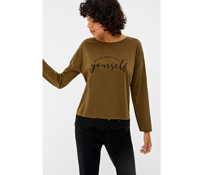 Springfield 676429028 Medium Long Sleeve T-Shirt for Women - Army Green - Zoom Image 1