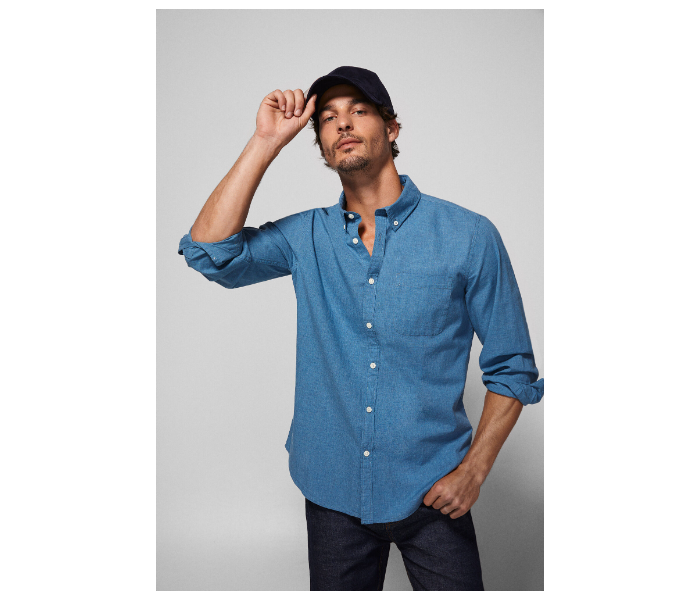 Springfield 027484416 Small Long Sleeve Plain Shirt for Men - Light Blue - Zoom Image 1