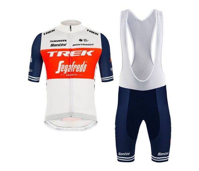 Trek Medium Short Sleeve Road Bike Cycling Jersey - White and Blue - Zoom Image