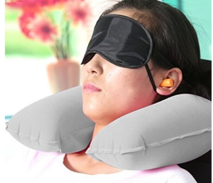 3 in 1 Travel Selection Comfort Fabric Neck Pillow Eye Shade Mask Ear Plugs for Men and Women - Zoom Image 4