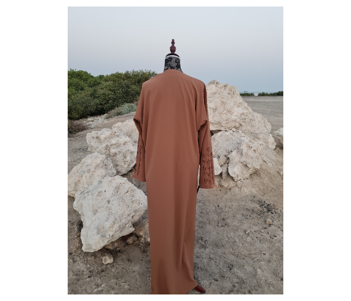 Casting Pearls HAZEL HEAVEN Small Designer Collections Diamond Hand Work Abaya -Brown - Zoom Image 2