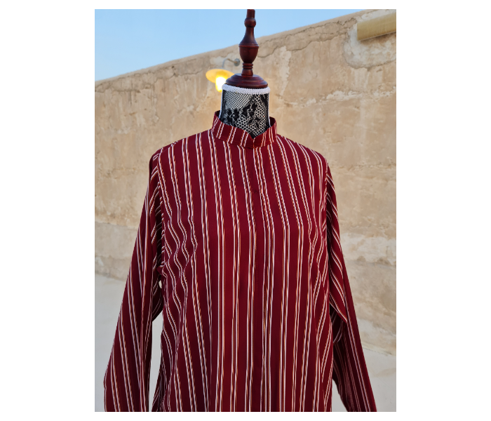 Casting Pearls ILHAM Formal Wears Free Size Street Style Abaya With Maroon Outer Stripes - Maroon - Zoom Image 3