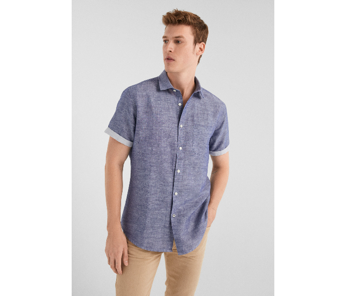 Springfield 034551211 Medium Plain Short Sleeve Casual Shirt for Men - Dark Blue - Zoom Image 2