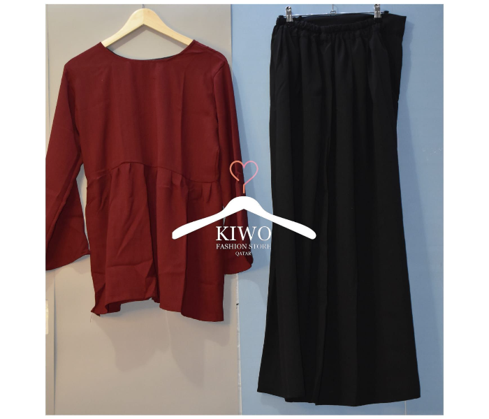 Kiwo KIWO100 Medium Set of Two Casual Wear for Women - Maroon and Black - Zoom Image