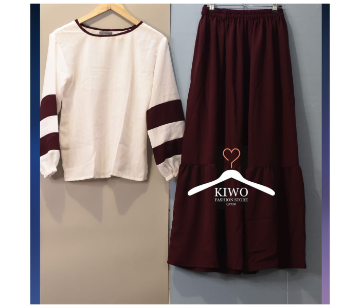 Kiwo KIWO108 Large Top and Skirt - White and Maroon - Zoom Image