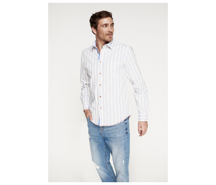 Springfield 094313414 XS Long Sleeve Casual Stripped Shirt for Men - Medium Blue - Zoom Image 2