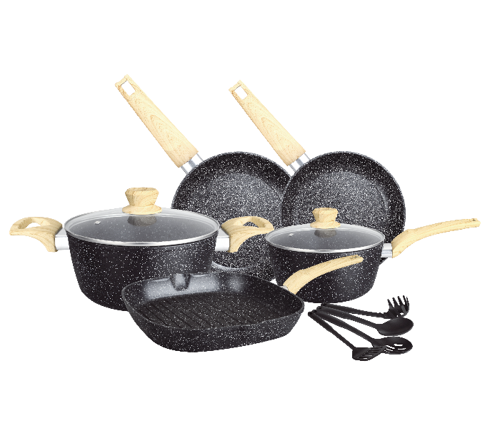 Insiya SV11 11 Piece Premium Granite Coated Aluminium Cookware Set - Black - Zoom Image 1