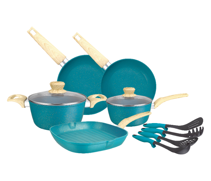 Insiya SV27 11 Piece Premium Granite Coated Aluminium Cookware Set - Dark Teal - Zoom Image 1