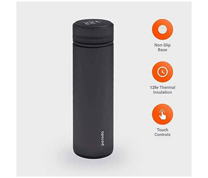 Porodo PD-TMPBOT-BK 500ml Smart Water Bottle Cup With Temperature Indicator - Black - Zoom Image 2