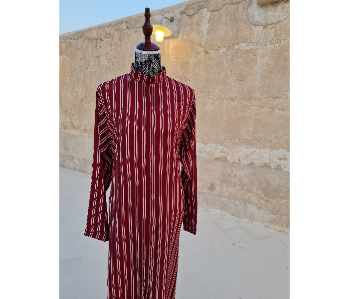 Casting Pearls ILHAM Formal Wears Medium Street Style Abaya With Maroon Outer Stripes - Maroon - Zoom Image 2